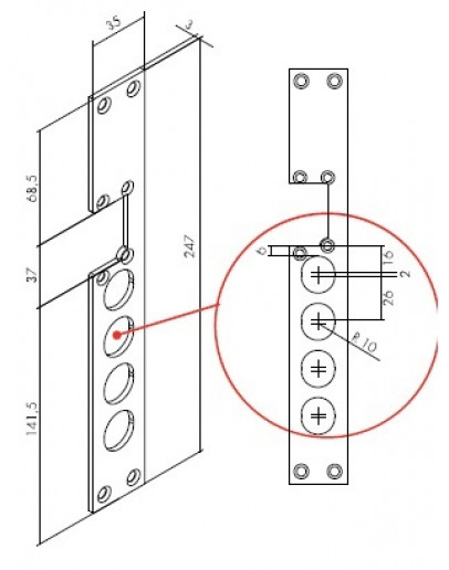 Mirror for armored door latch, stainless steel, 4 holes